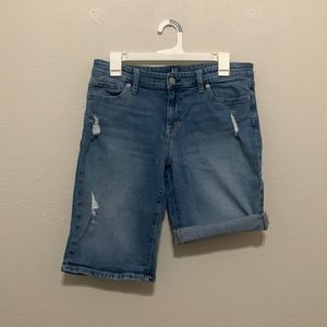 Gap Denim distressed jean shorts. Inseam 11” when not rolled up.  Size 30.
